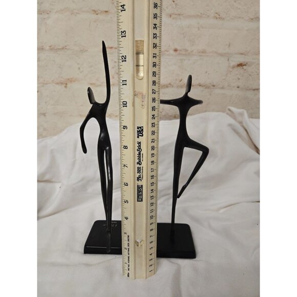 13" Pair Vintage Bodrul Khalique Ballet Dancing Woman Bronze Sculptures Black - Picture 5 of 7
